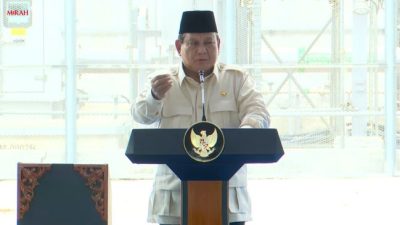 Presiden Prabowo Subianto memberikan sambutan dalam LIVE: Peresmian Pabrik Pemurnian Logam Mulia PT Freeport Indonesia, Gresik.