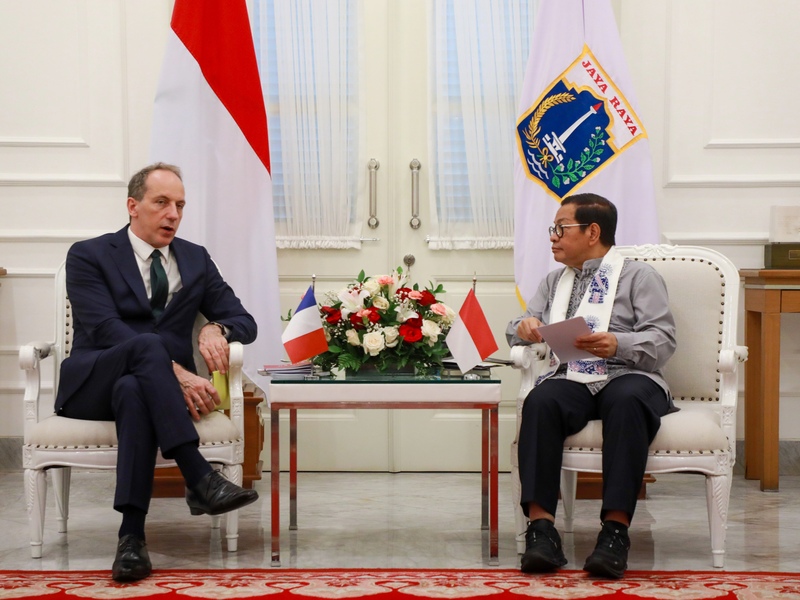 Pramono Anung menerima kunjungan Duta Besar Prancis untuk Republik Indonesia dan Timor Leste, Fabien Penone di Balai Kota DKI Jakarta.