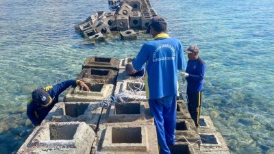 Tanggul Pemecah Ombak di Sisi Barat Pulau Pramuka Diperbaiki